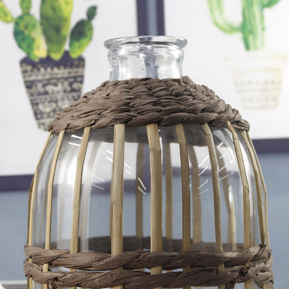 2024Wholesale customization Mouth Clear Glass With Rattan Weave Vase For Home Decor