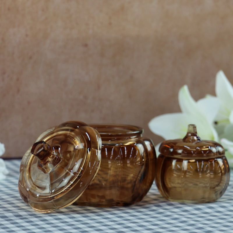 Wholesale Fancy Kitchen Glass Candy Canister Pumpkin Shape Clear Food Glass Storage jar With Lid