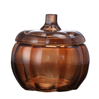 Wholesale Fancy Kitchen Glass Candy Canister Pumpkin Shape Clear Food Glass Storage jar With Lid