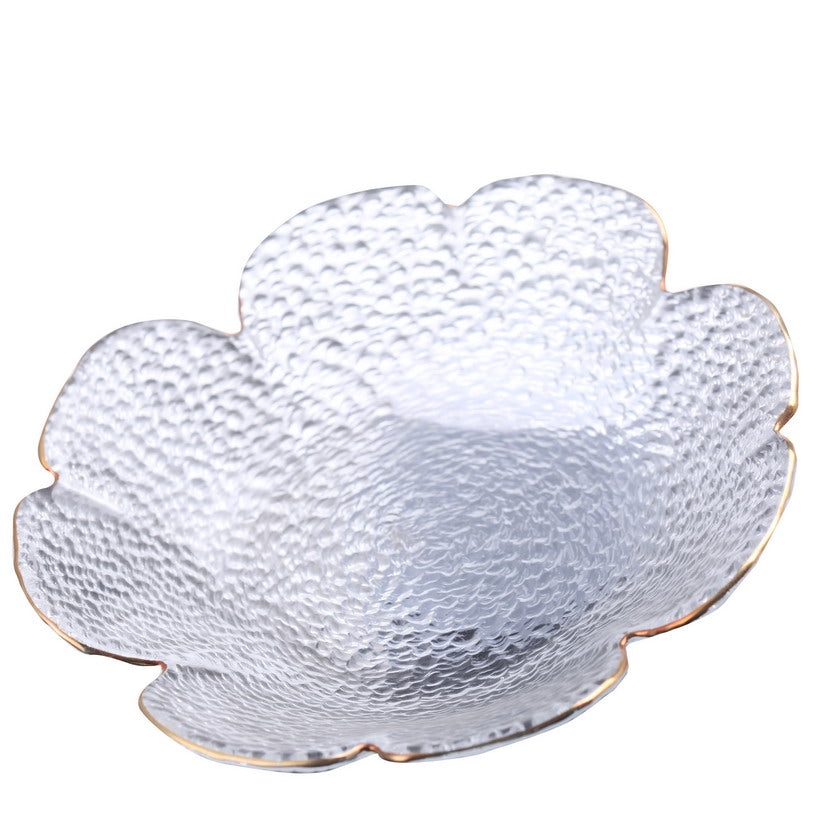 Professional custom kitchen petal-shaped pattern with gold rimmed transparent glass dinner plate for family and wedding