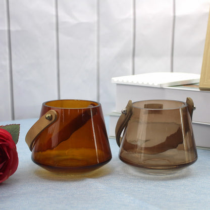 Wholesale Transparent Glass Hydroponic Flower Vase Brown Hand Blown Round Glass Handbag Vase